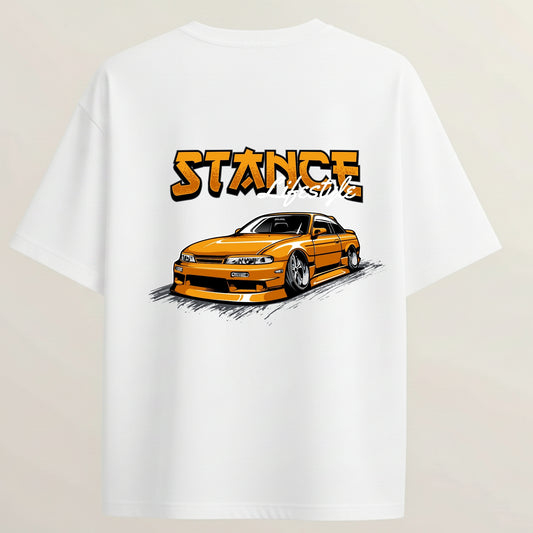 JDM Stance French Terry Oversized 5-Sleeve T-Shirt  - White