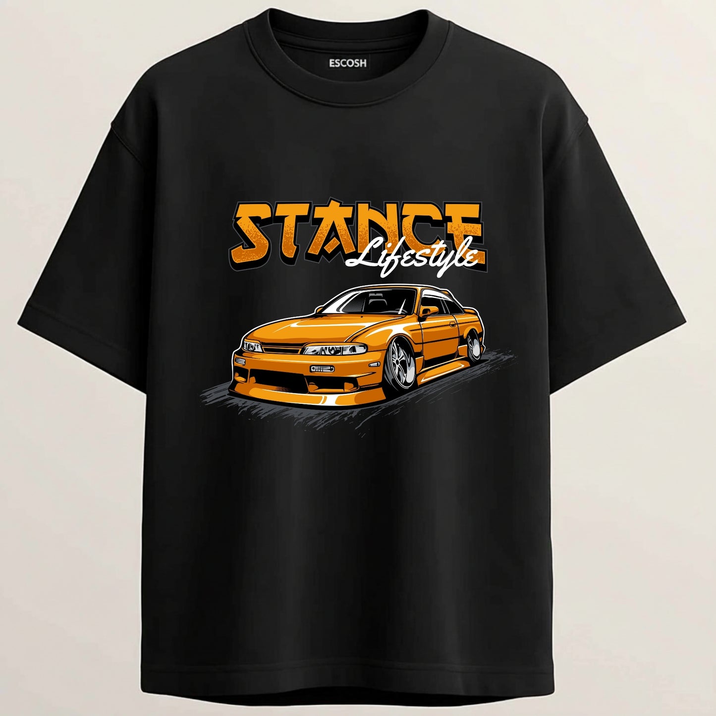 JDM Stance French Terry Oversized 5-Sleeve T-Shirt  - Midnight Black