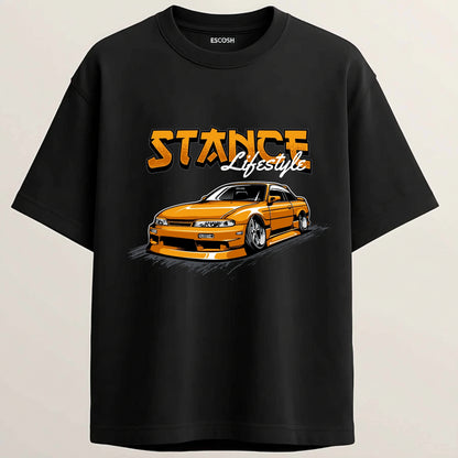 JDM Stance French Terry Oversized 5-Sleeve T-Shirt  - Midnight Black