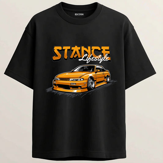 JDM Stance French Terry Oversized 5-Sleeve T-Shirt  - Midnight Black