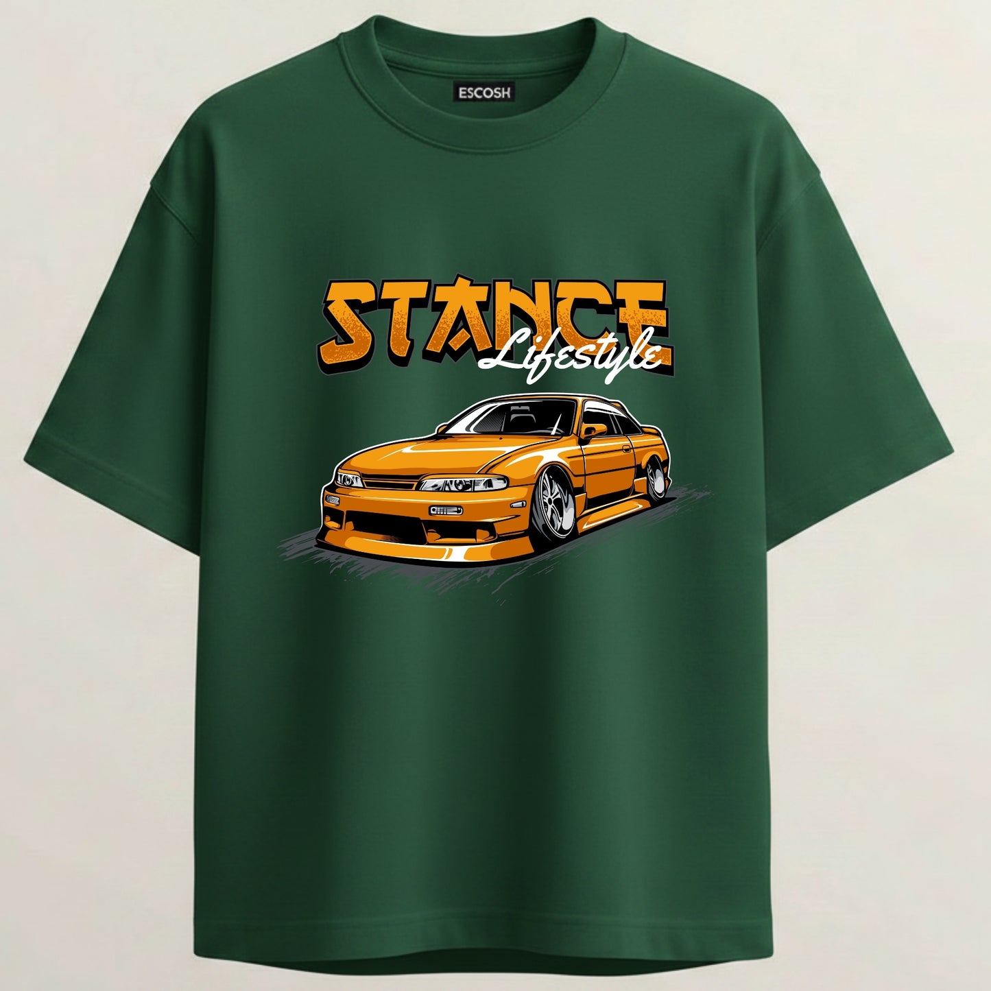 JDM Stance French Terry Oversized 5-Sleeve T-Shirt  - Bottle Green