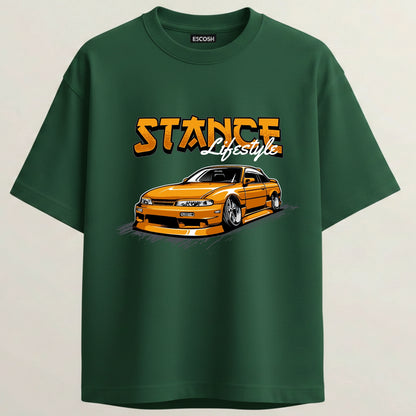 JDM Stance French Terry Oversized 5-Sleeve T-Shirt  - Bottle Green