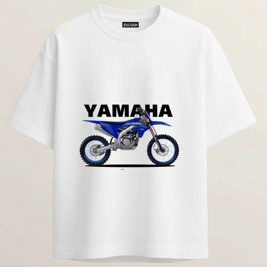 Yamaha Dirt Bike French Terry Oversized 5-Sleeve T-Shirt  - White