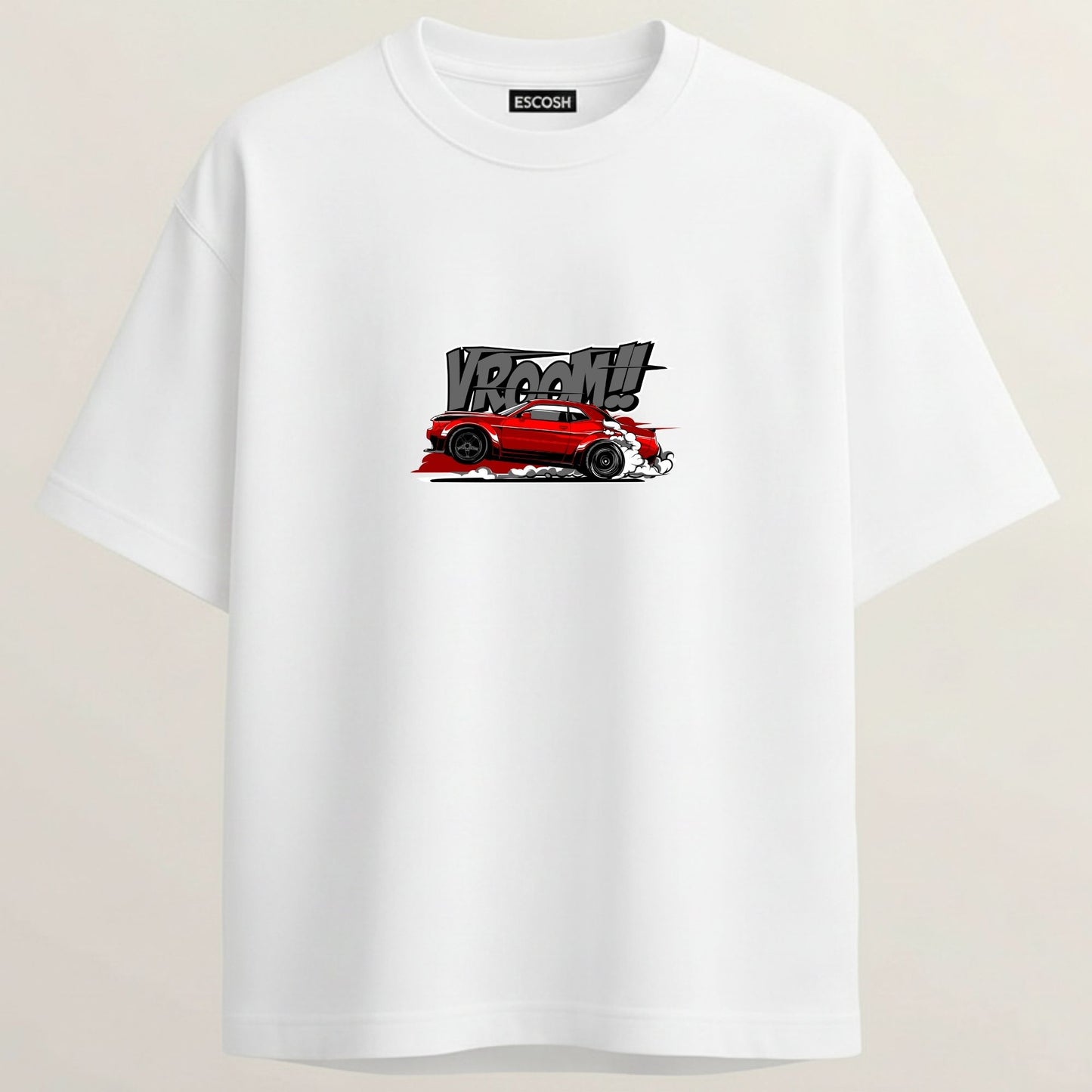 Dodge Hellcat French Terry Oversized 5-Sleeve T-Shirt  -  White