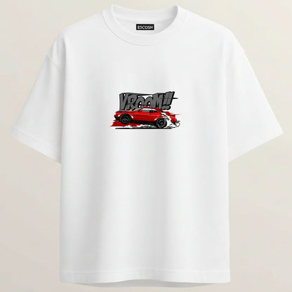 Dodge Hellcat French Terry Oversized 5-Sleeve T-Shirt  -  White