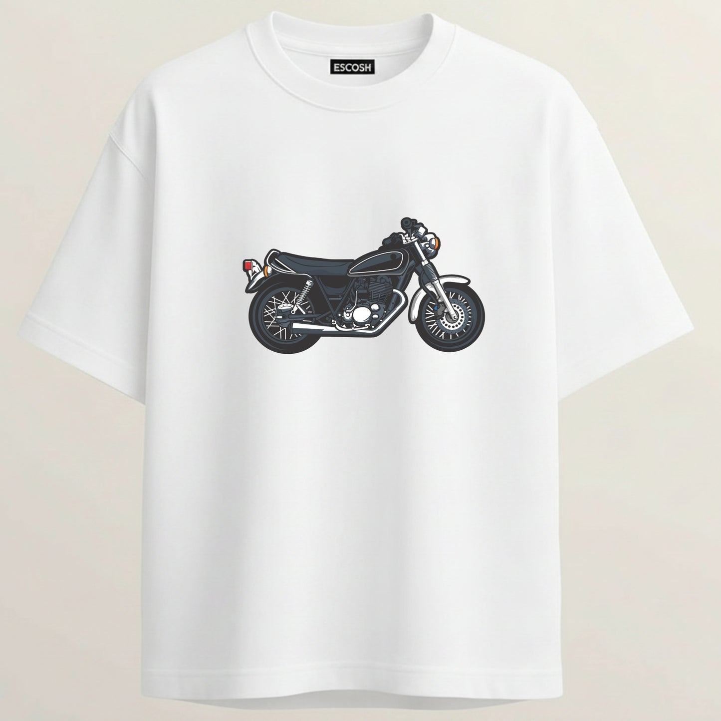 Retro Midnight Rider French Terry Oversized 5-Sleeve T-Shirt  - White