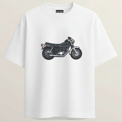 Retro Midnight Rider French Terry Oversized 5-Sleeve T-Shirt  - White