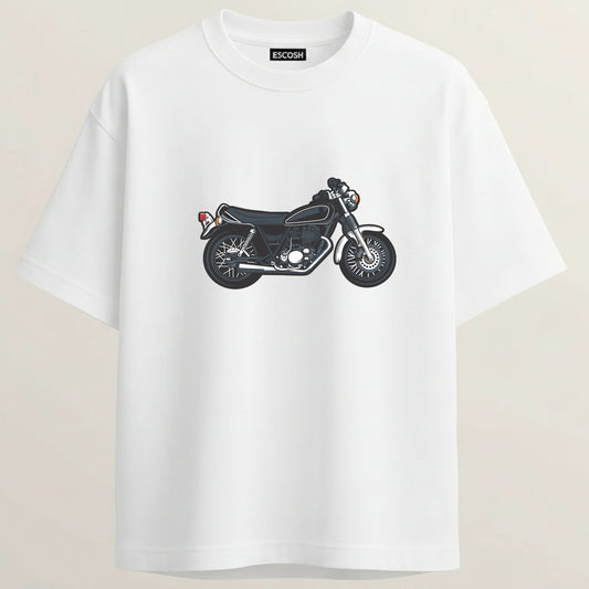 Retro Midnight Rider French Terry Oversized 5-Sleeve T-Shirt  - White