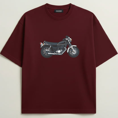 Retro Midnight Rider French Terry Oversized 5-Sleeve T-Shirt  - Royal Maroon