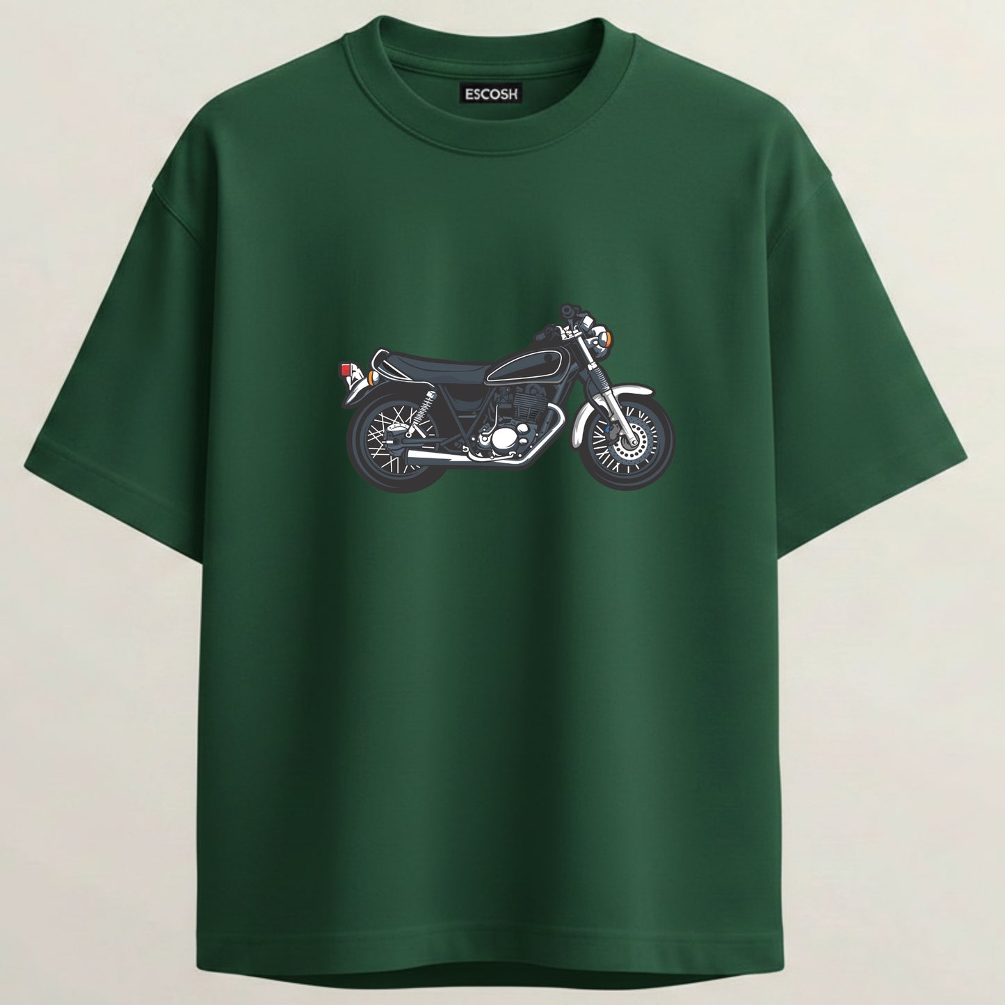 Retro Midnight Rider French Terry Oversized 5-Sleeve T-Shirt  - Bottle Green