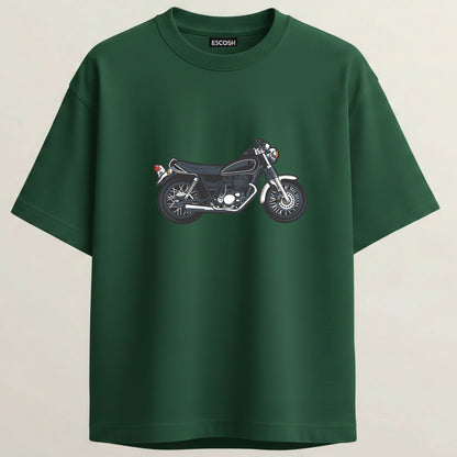 Retro Midnight Rider French Terry Oversized 5-Sleeve T-Shirt  - Bottle Green