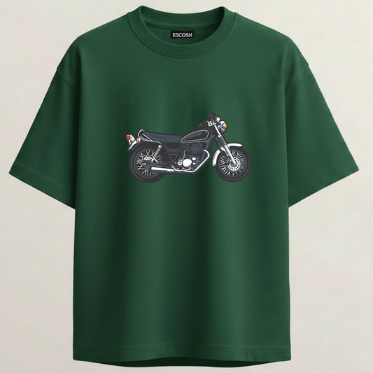 Retro Midnight Rider French Terry Oversized 5-Sleeve T-Shirt  - Bottle Green