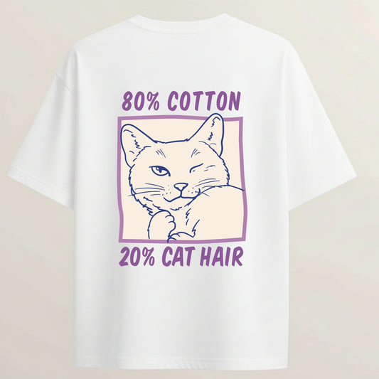 Cat Love Club Playful French Terry Oversized 5-Sleeve T-Shirt  - White