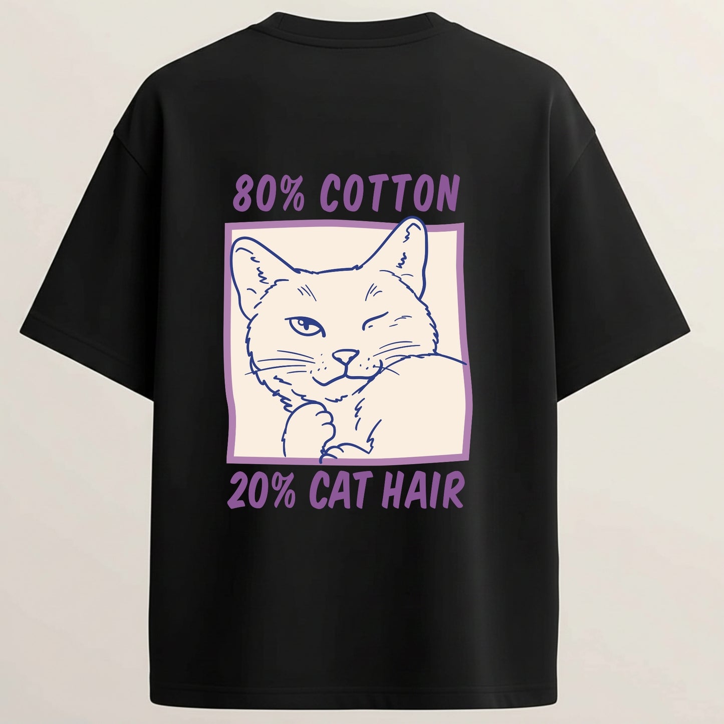 Cat Love Club Playful French Terry Oversized 5-Sleeve T-Shirt  - Midnight Black