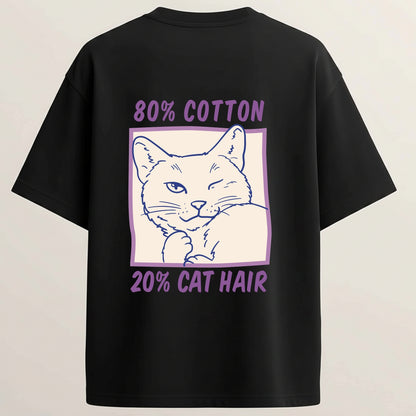Cat Love Club Playful French Terry Oversized 5-Sleeve T-Shirt  - Midnight Black