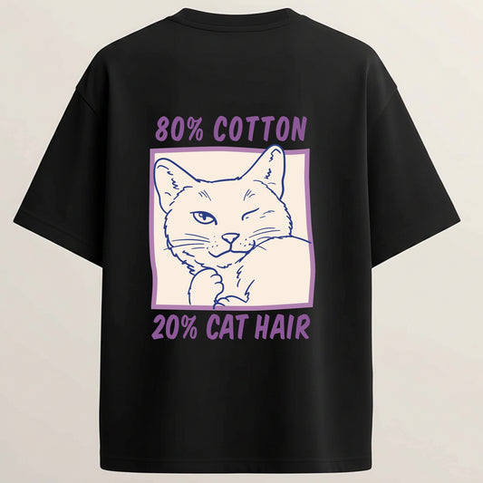 Cat Love Club Playful French Terry Oversized 5-Sleeve T-Shirt  - Midnight Black
