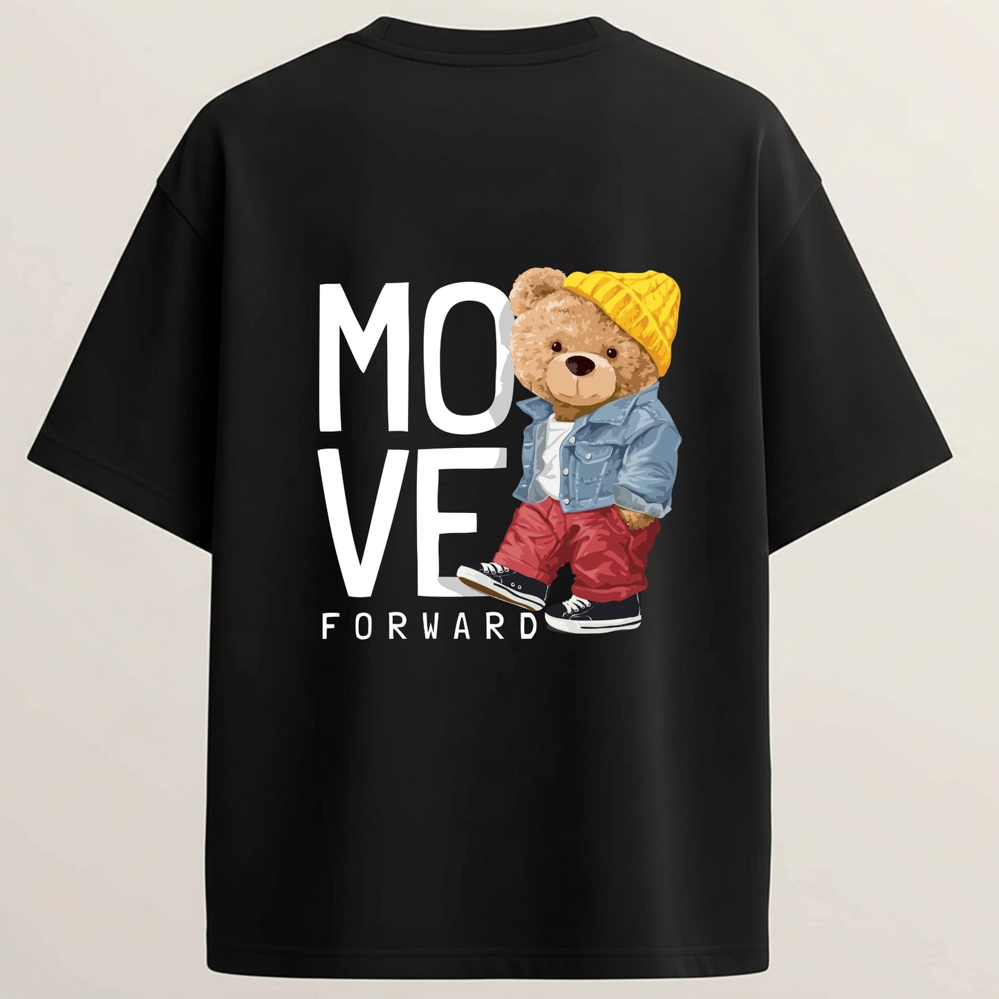 Move Forward French Terry Oversized 5-Sleeve T-Shirt  - Midnight Black
