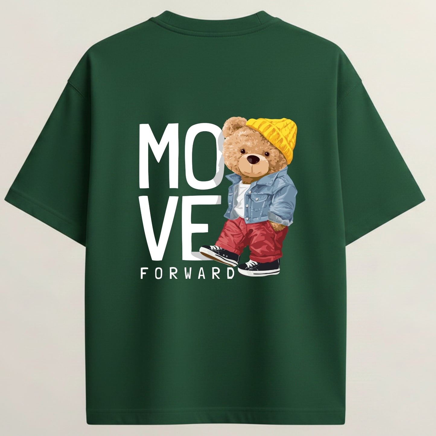 Move Forward French Terry Oversized 5-Sleeve T-Shirt  - Bottle Green