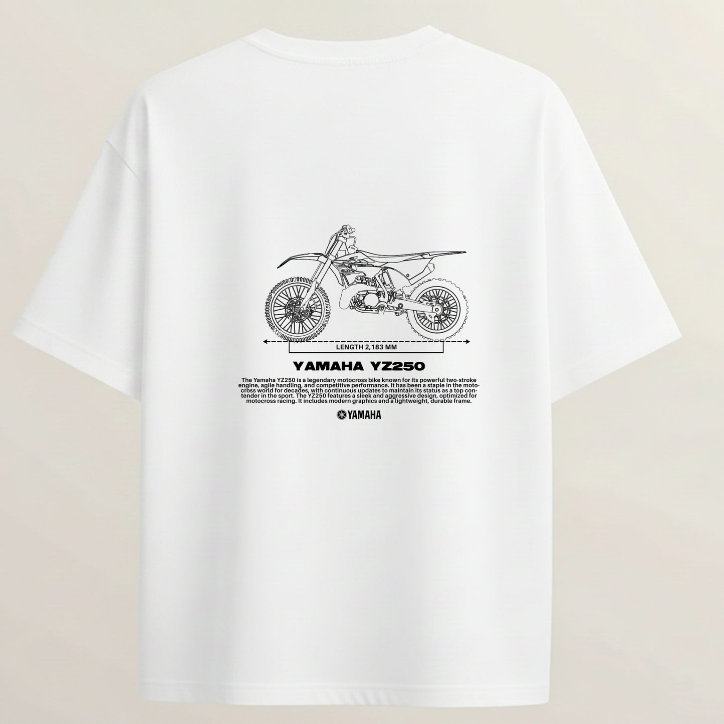 Yamaha Dirt Bike French Terry Oversized 5-Sleeve T-Shirt  - White