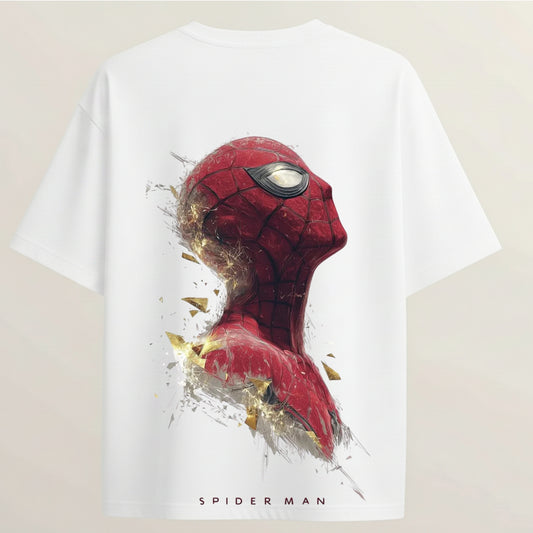 Spiderman French Terry Oversized 5-Sleeve T-Shirt  - White