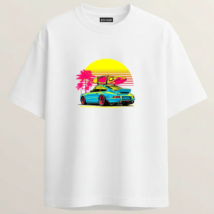 Porsche 911 French Terry Oversized 5-Sleeve T-Shirt  - White