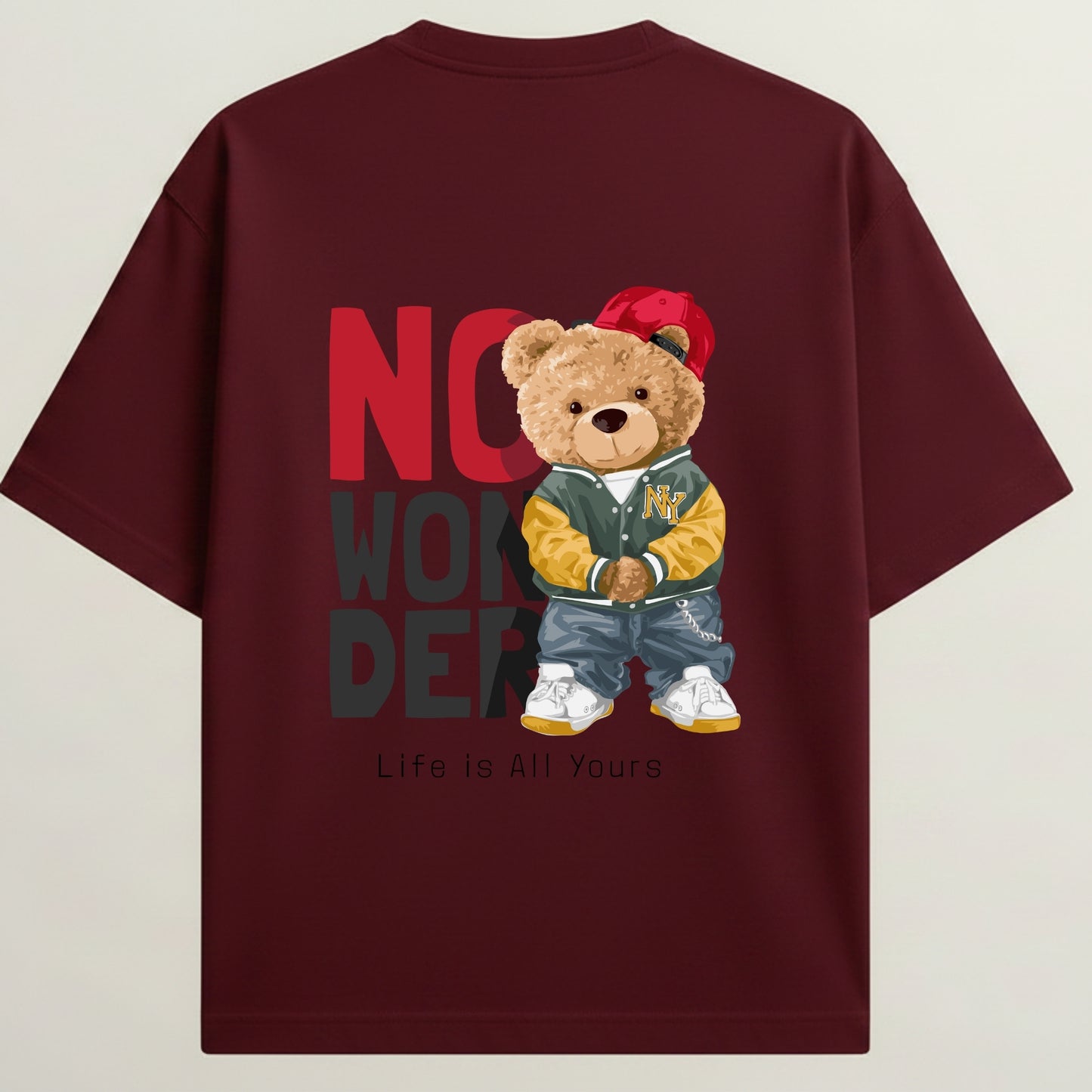 No Wonder French Terry Oversized 5-Sleeve T-Shirt  - Royal Maroon