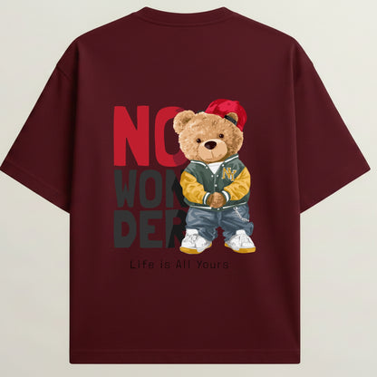 No Wonder French Terry Oversized 5-Sleeve T-Shirt  - Royal Maroon