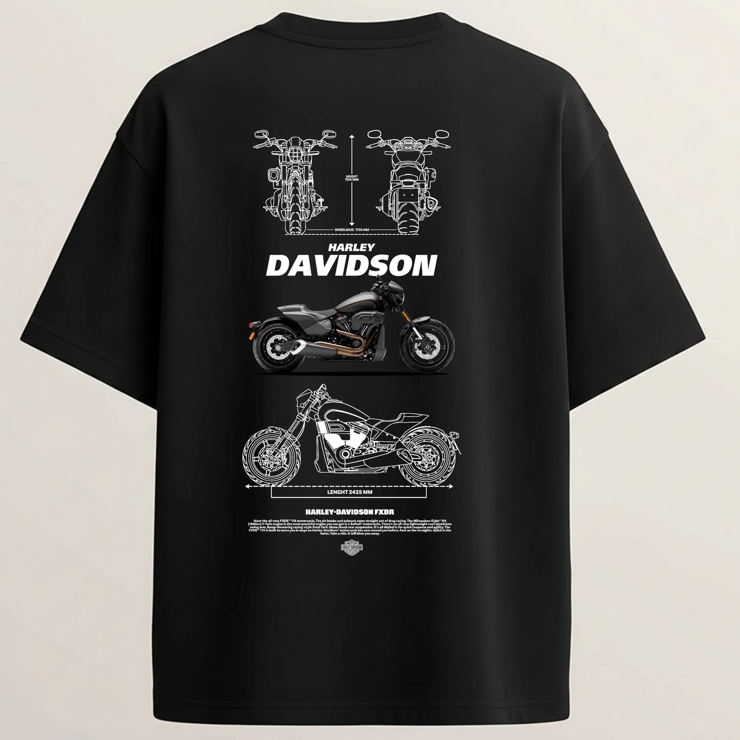 Harley-Davidson French Terry Oversized 5-Sleeve T-Shirt  - Midnight Black
