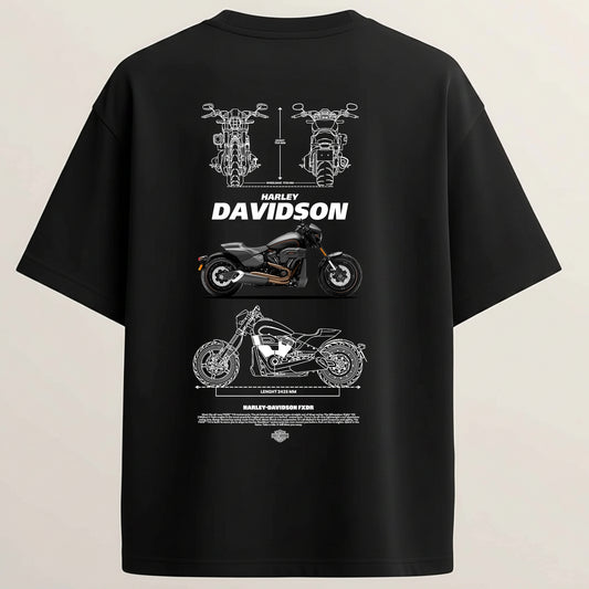 Harley-Davidson French Terry Oversized 5-Sleeve T-Shirt  - Midnight Black