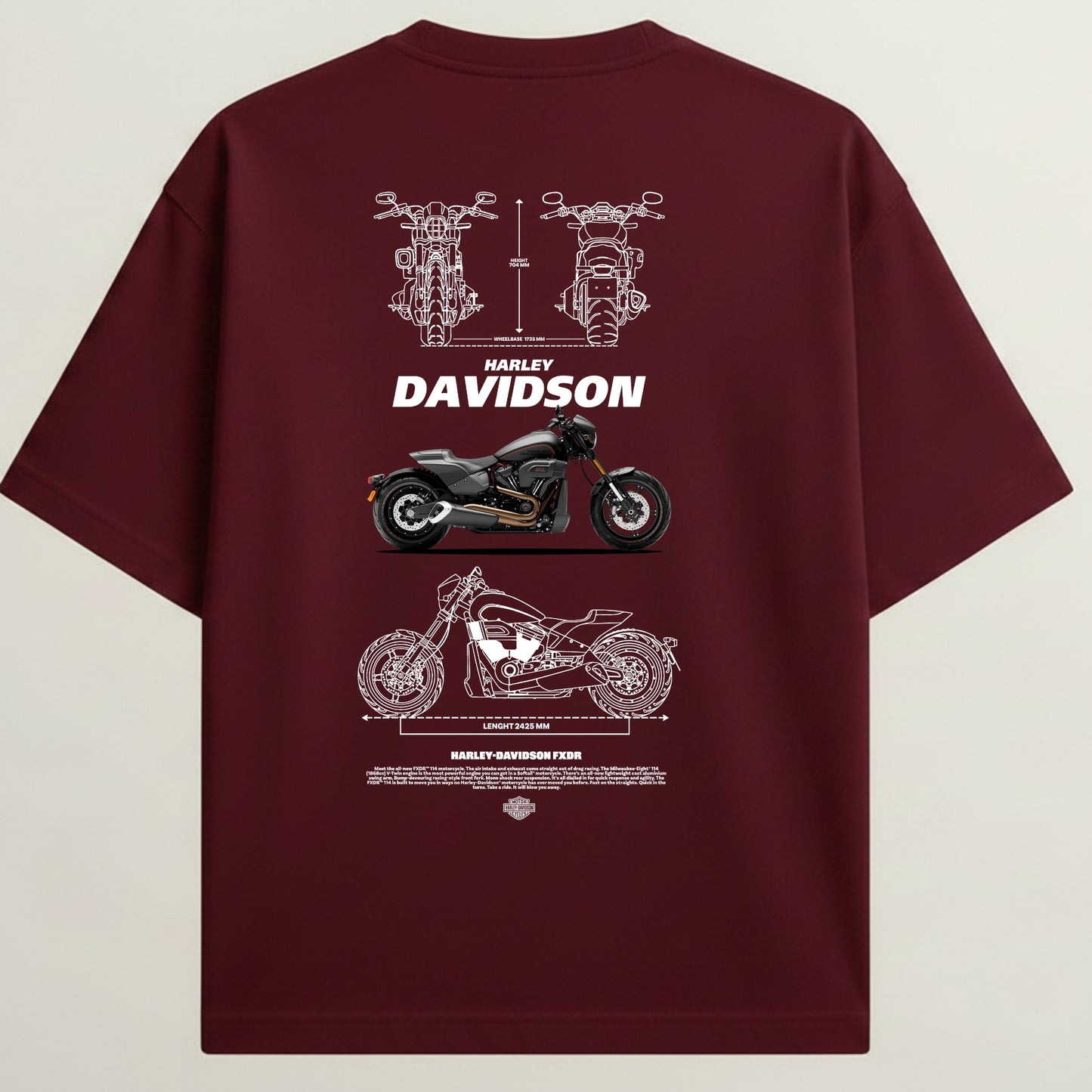 Harley-Davidson French Terry Oversized 5-Sleeve T-Shirt  - Royal Maroon