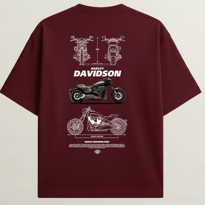 Harley-Davidson French Terry Oversized 5-Sleeve T-Shirt  - Royal Maroon