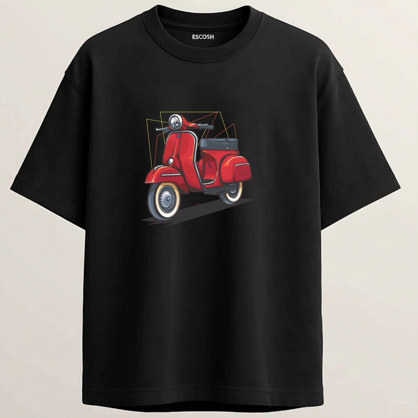 Retro Scooter French Terry Oversized 5-Sleeve T-Shirt  - Midnight Black
