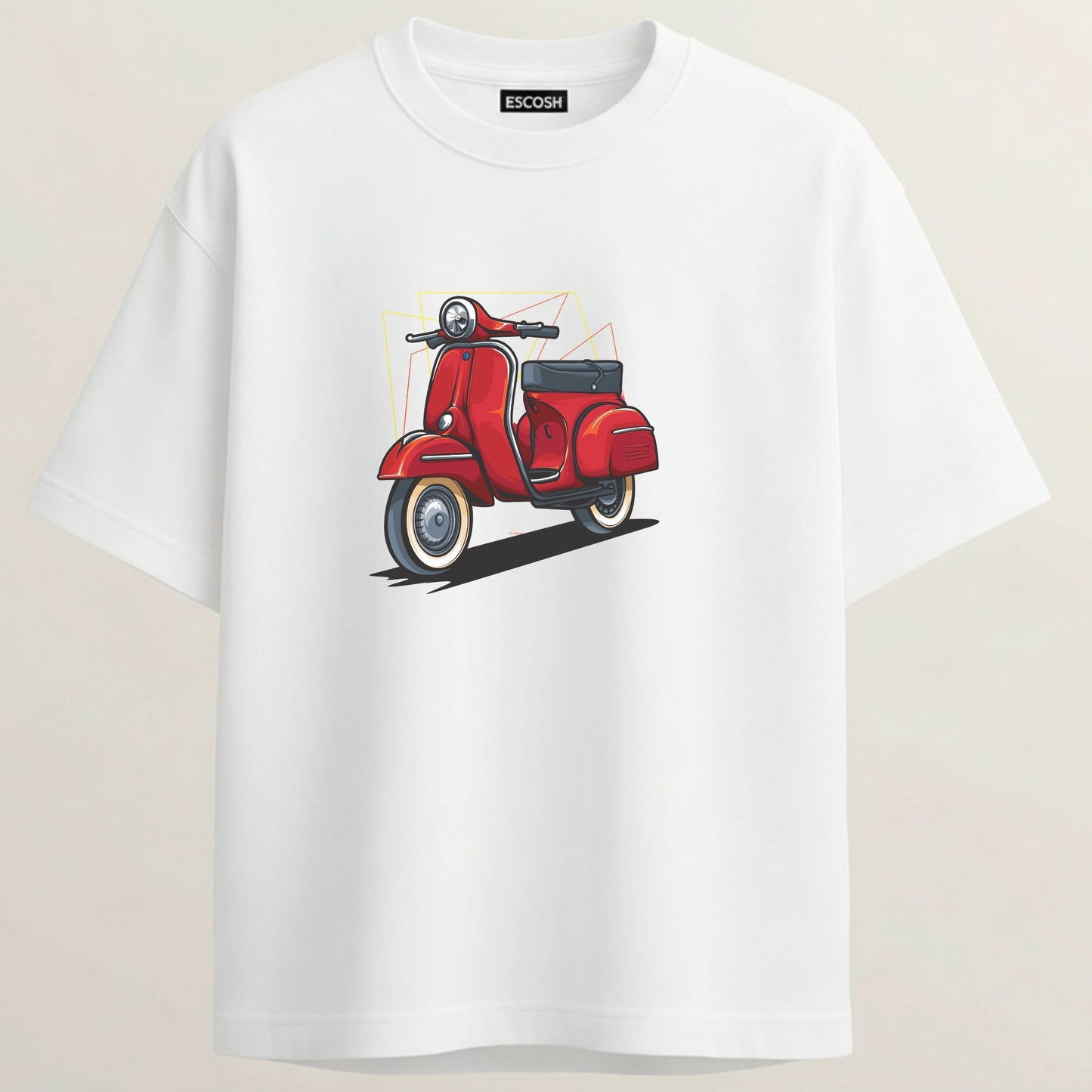 Retro Scooter French Terry Oversized 5-Sleeve T-Shirt  - White