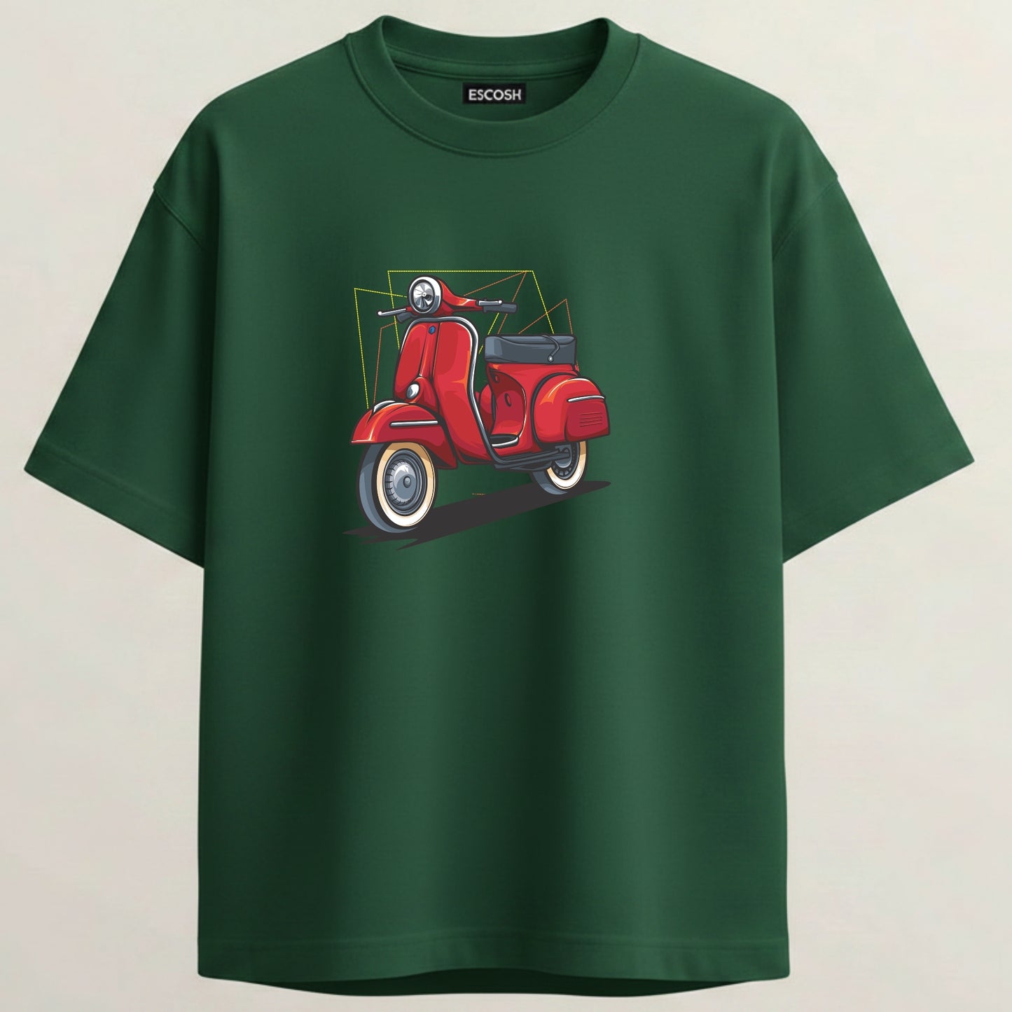 Retro Scooter French Terry Oversized 5-Sleeve T-Shirt  - Bottle Green