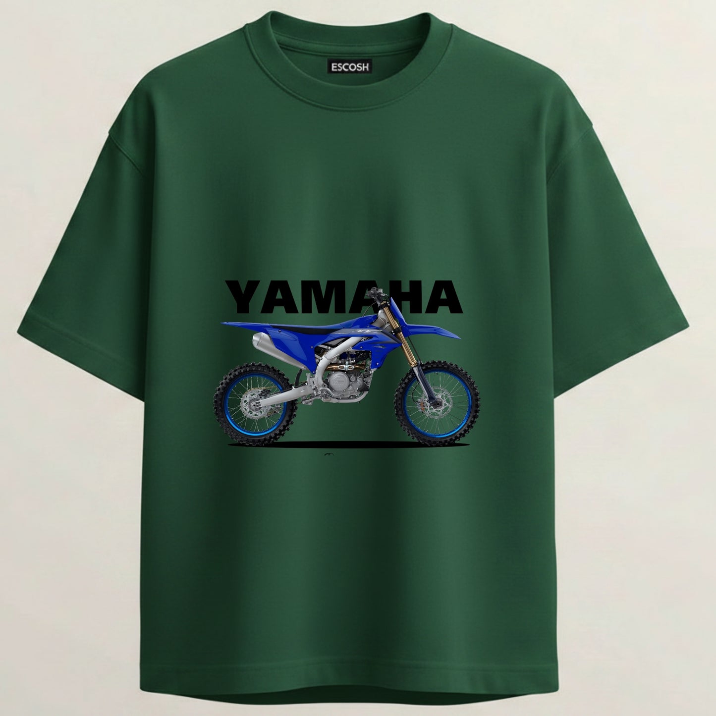 Yamaha Dirt Bike French Terry Oversized 5-Sleeve T-Shirt  - Bottle Green