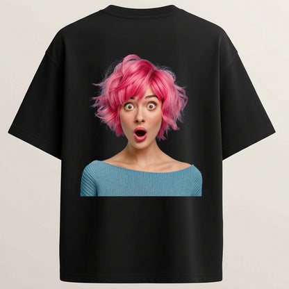 Bubblegum Girl French Terry Oversized 5-Sleeve T-Shirt  - Midnight Black