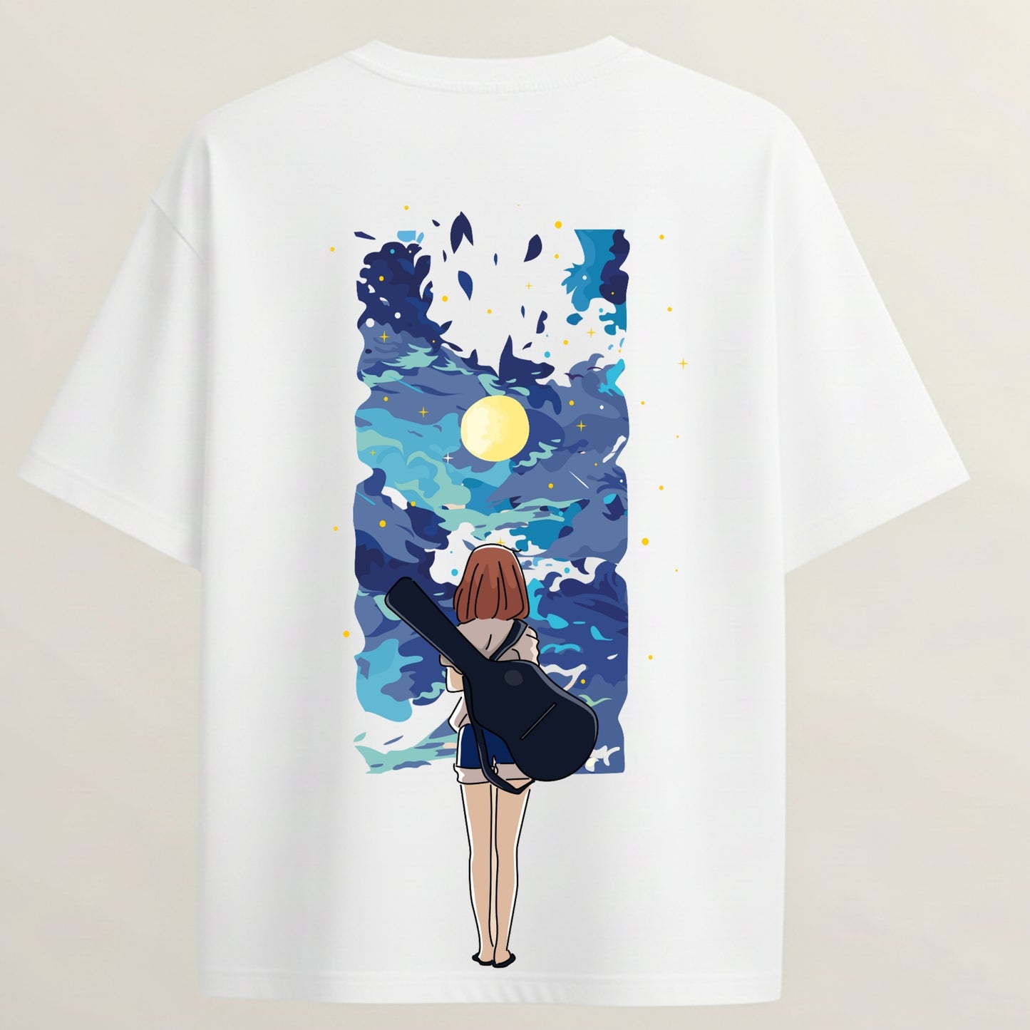 Moonlight Girl French Terry Oversized 5-Sleeve T-Shirt  - White