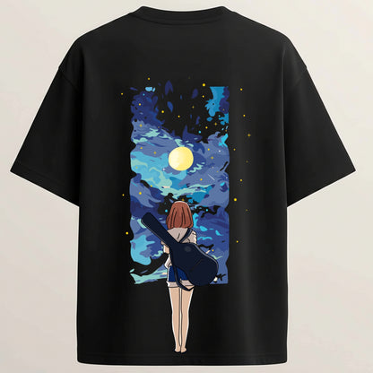 Moonlight Girl French Terry Oversized 5-Sleeve T-Shirt  - Midnight Black