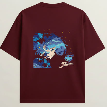 Dream Girl French Terry Oversized 5-Sleeve T-Shirt  - Royal Maroon