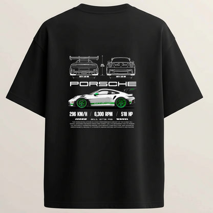 Porsche 911 French Terry Oversized 5-Sleeve T-Shirt  - Midnight Black