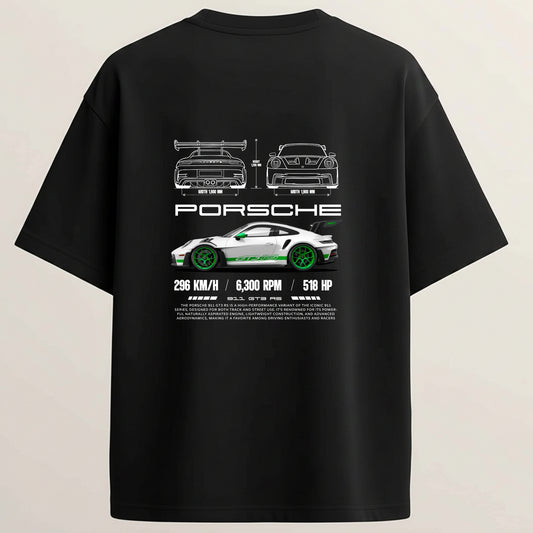Porsche 911 French Terry Oversized 5-Sleeve T-Shirt  - Midnight Black