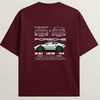 Porsche 911 French Terry Oversized 5-Sleeve T-Shirt  - Royal Maroon