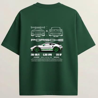 Porsche 911 French Terry Oversized 5-Sleeve T-Shirt  - Bottle Green
