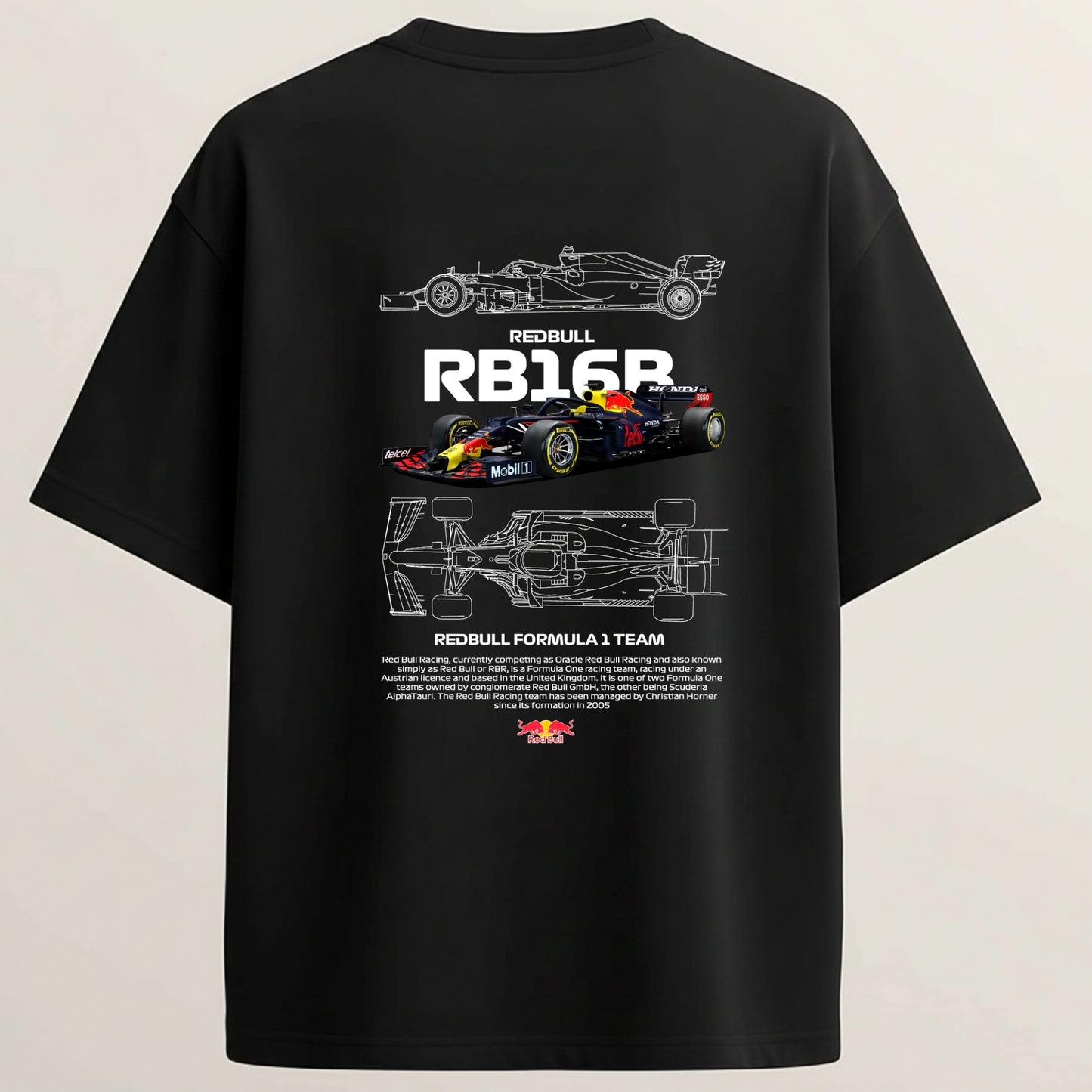F1-RB16B French Terry Oversized 5-Sleeve T-Shirt  - Midnight Black