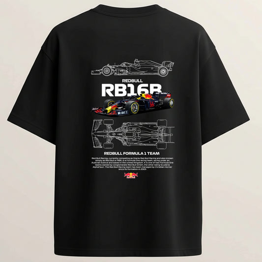 F1-RB16B French Terry Oversized 5-Sleeve T-Shirt  - Midnight Black