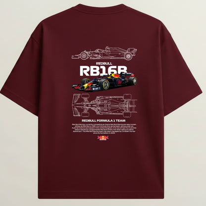 F1-RB16B French Terry Oversized 5-Sleeve T-Shirt  - Royal Maroon