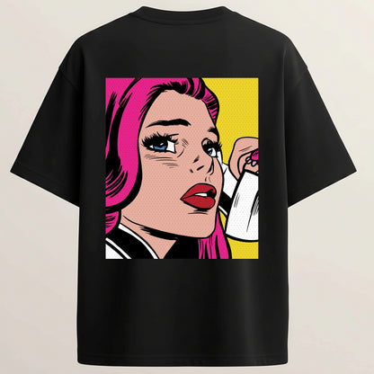Pretty Crush Girl French Terry Oversized 5-Sleeve T-Shirt  - Midnight Black