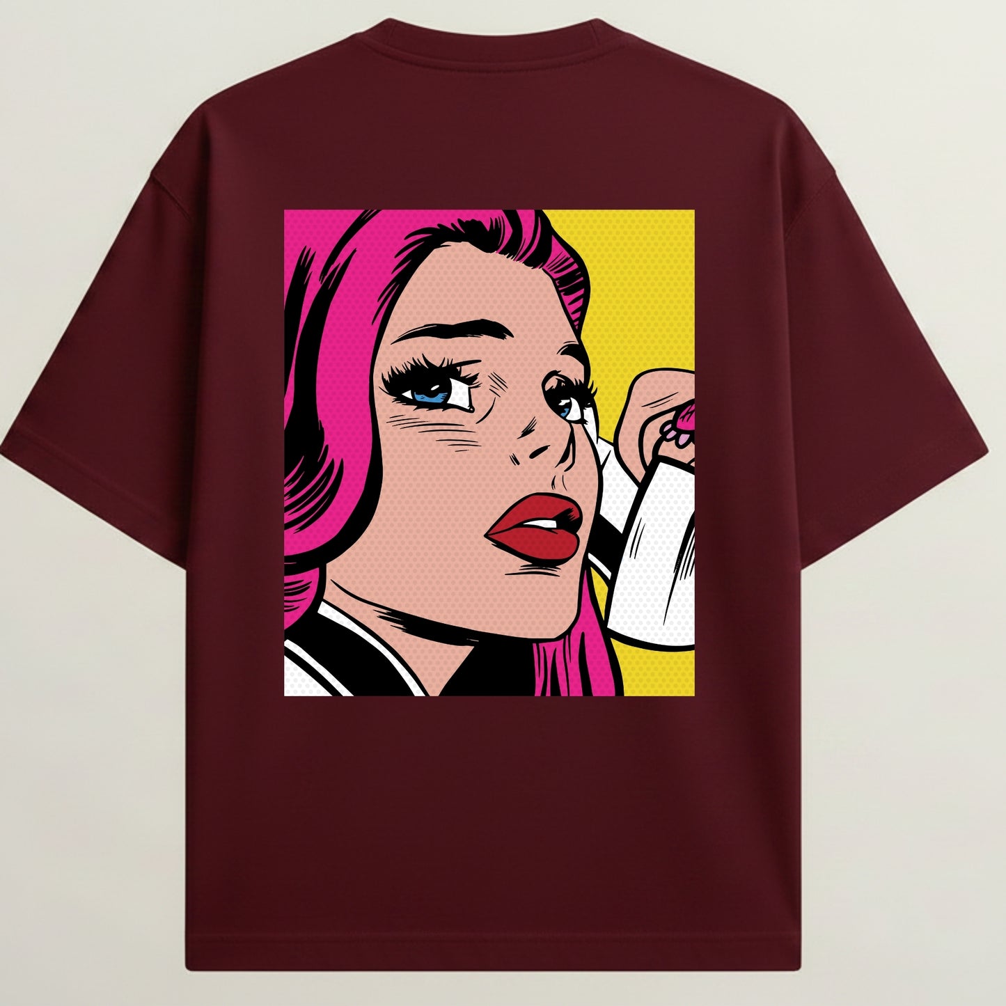 Pretty Crush Girl French Terry Oversized 5-Sleeve T-Shirt  - Royal Maroon