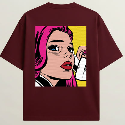 Pretty Crush Girl French Terry Oversized 5-Sleeve T-Shirt  - Royal Maroon