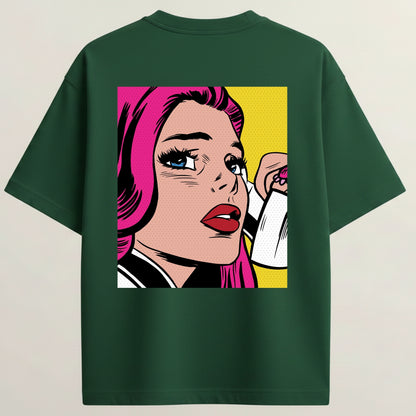 Pretty Crush Girl French Terry Oversized 5-Sleeve T-Shirt  - Bottle Green